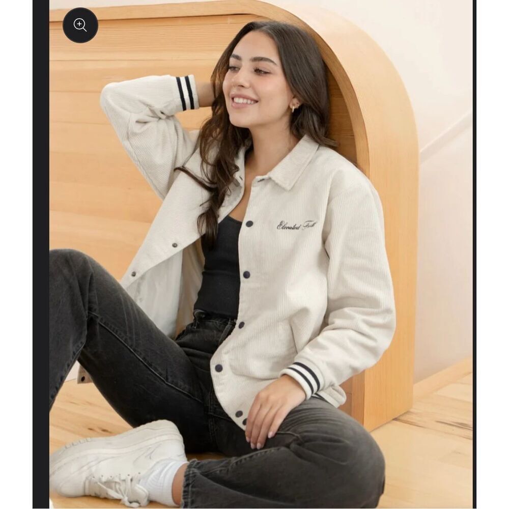 Elevated Faith God of Miracles Ivory bomber jacket snap closure L